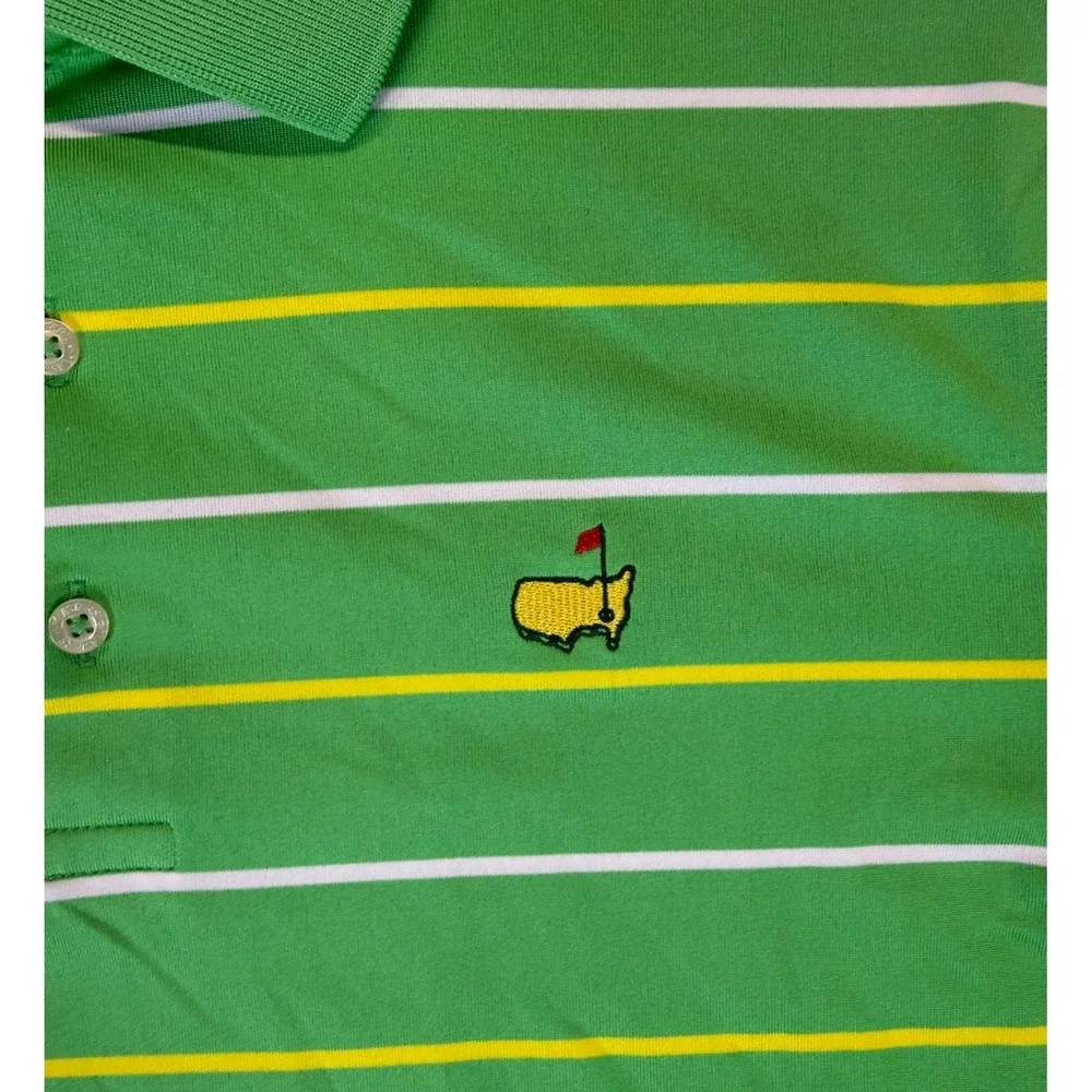 Masters Tech Mens Green Striped Short Sleeve Golf Polo Shirt Mens Size M - Picture 3 of 7